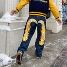 Lavinque Jeans Flammes / S Jean Baggy Bicolore | Streetwear | Original et Audacieux