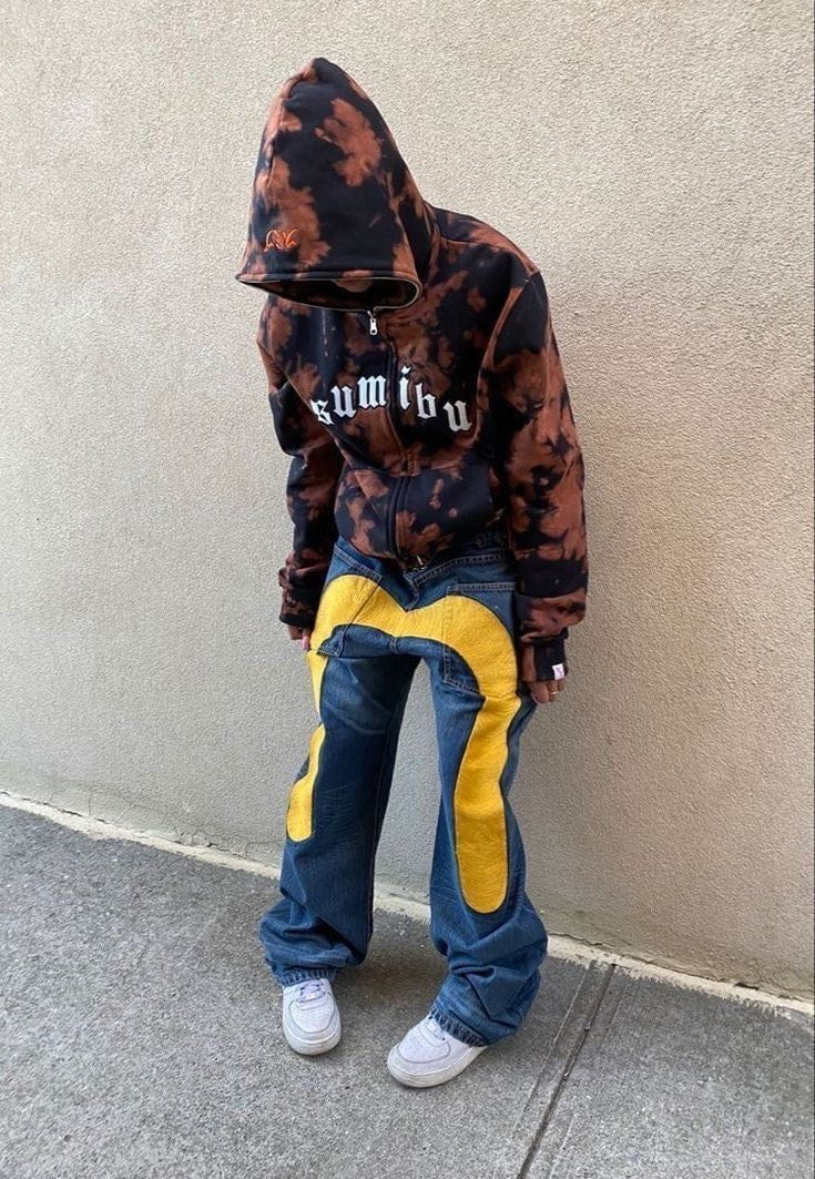 Lavinque Jeans Jaune / S Jean Baggy Bicolore | Streetwear | Original et Audacieux