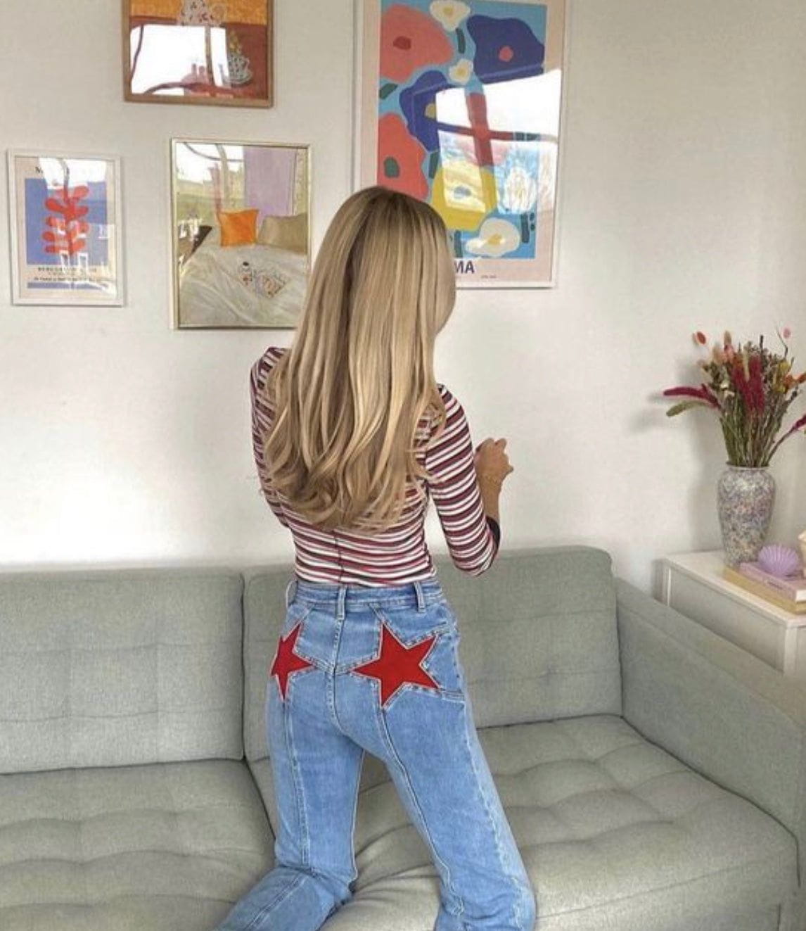 Lavinque jeans Jean Évasé Bleu Clair | Détail Étoiles | Vintage et Fun