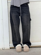 Lavinque Jeans Noir / S Jean Large Effet Pailleté | Tendance et Confort | Style Streetwear