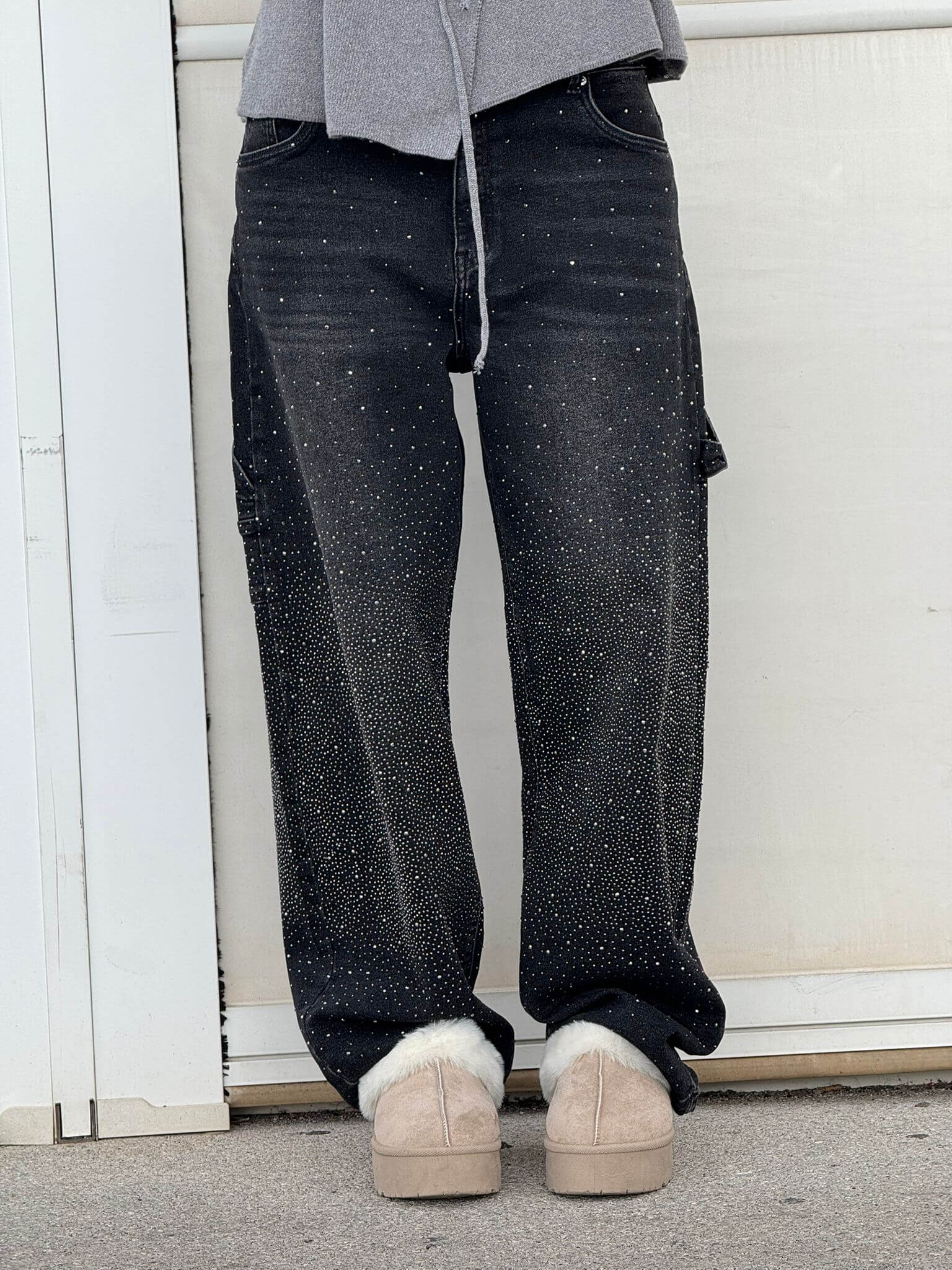 Lavinque Jeans Noir / S Jean Large Effet Pailleté | Tendance et Confort | Style Streetwear