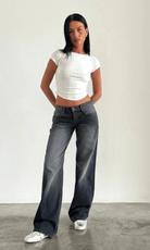 Lavinque Jeans Noirgris / XS Jean Large Taille Haute | Confort | Style Rétro et Moderne