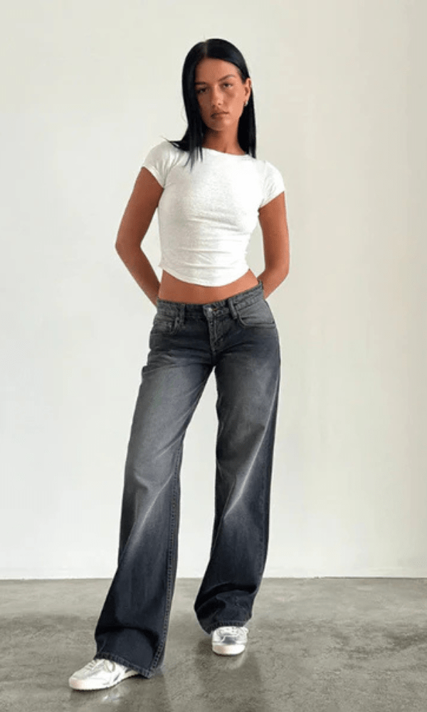 Lavinque Jeans Noirgris / XS Jean Large Taille Haute | Confort | Style Rétro et Moderne