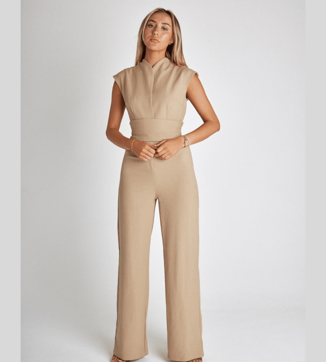Lavinque Jumpsuit Beige / S Combinaison Tailleur Ceinturée | Élégante | Sophistiquée et Intemporelle