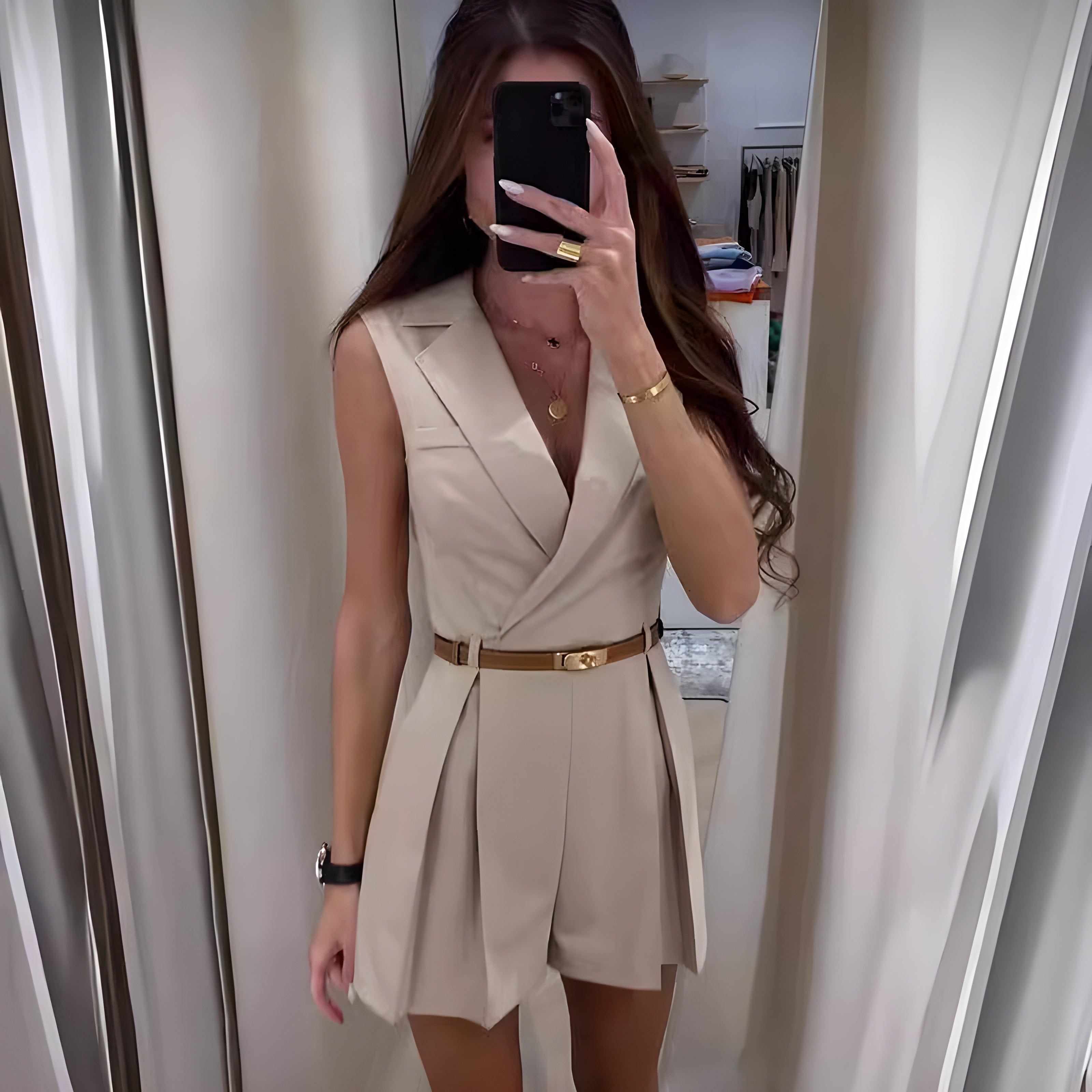 Lavinque Jumpsuit Beige / S Combishort Blazer Sans Manches | Élégance Modernité | Coupe Structurée