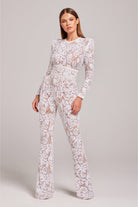 Lavinque Jumpsuit Blanc / S Combinaison Pailletée Transparente | Évasée | Élégante et Glamour