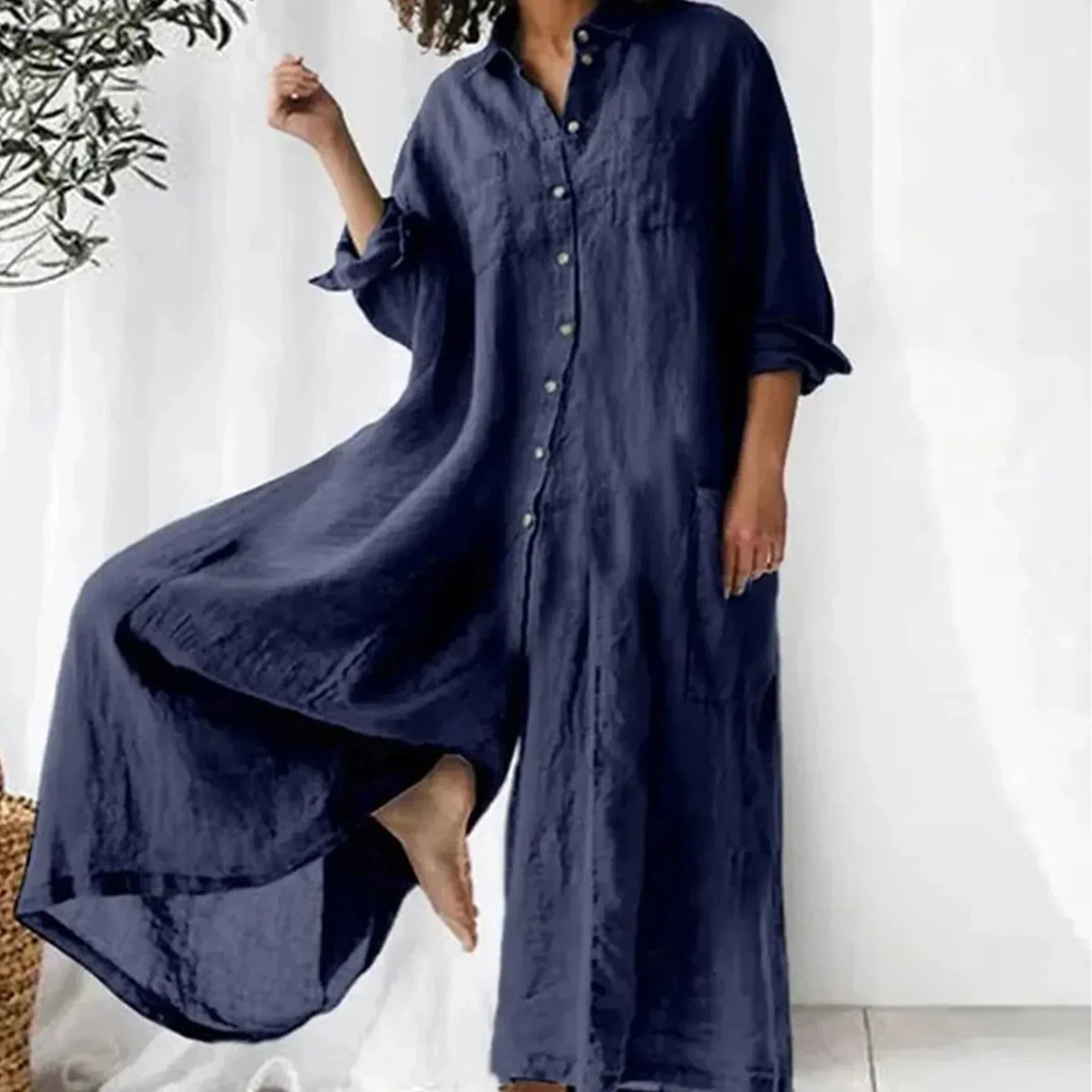 Lavinque Jumpsuit Bleu foncé / S Robe Longue Femme | Lin | Élégante et Confortable