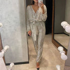 Lavinque Jumpsuit Champagne Gold / S Combinaison Pailletée | Élégance & Strass | Look de Soirée