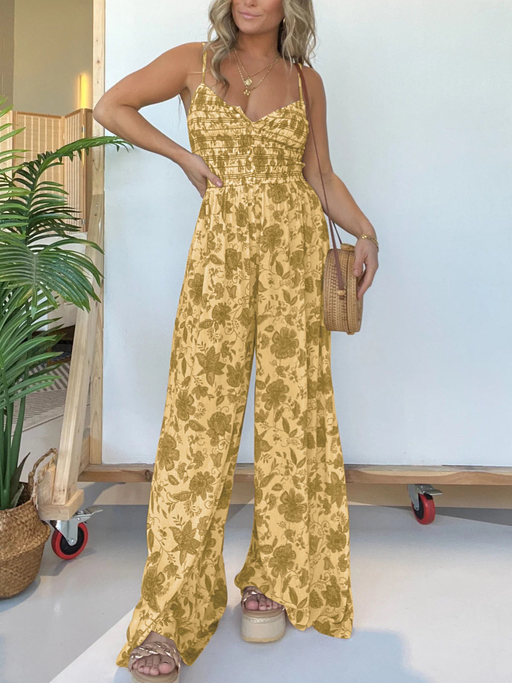 Lavinque Jumpsuit Jaune / S Combinaison Pantalon Femme | Élégante & Fluide | Imprimé Bohème Chic