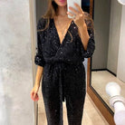 Lavinque Jumpsuit Noir / S Combinaison Pailletée | Élégance & Strass | Look de Soirée