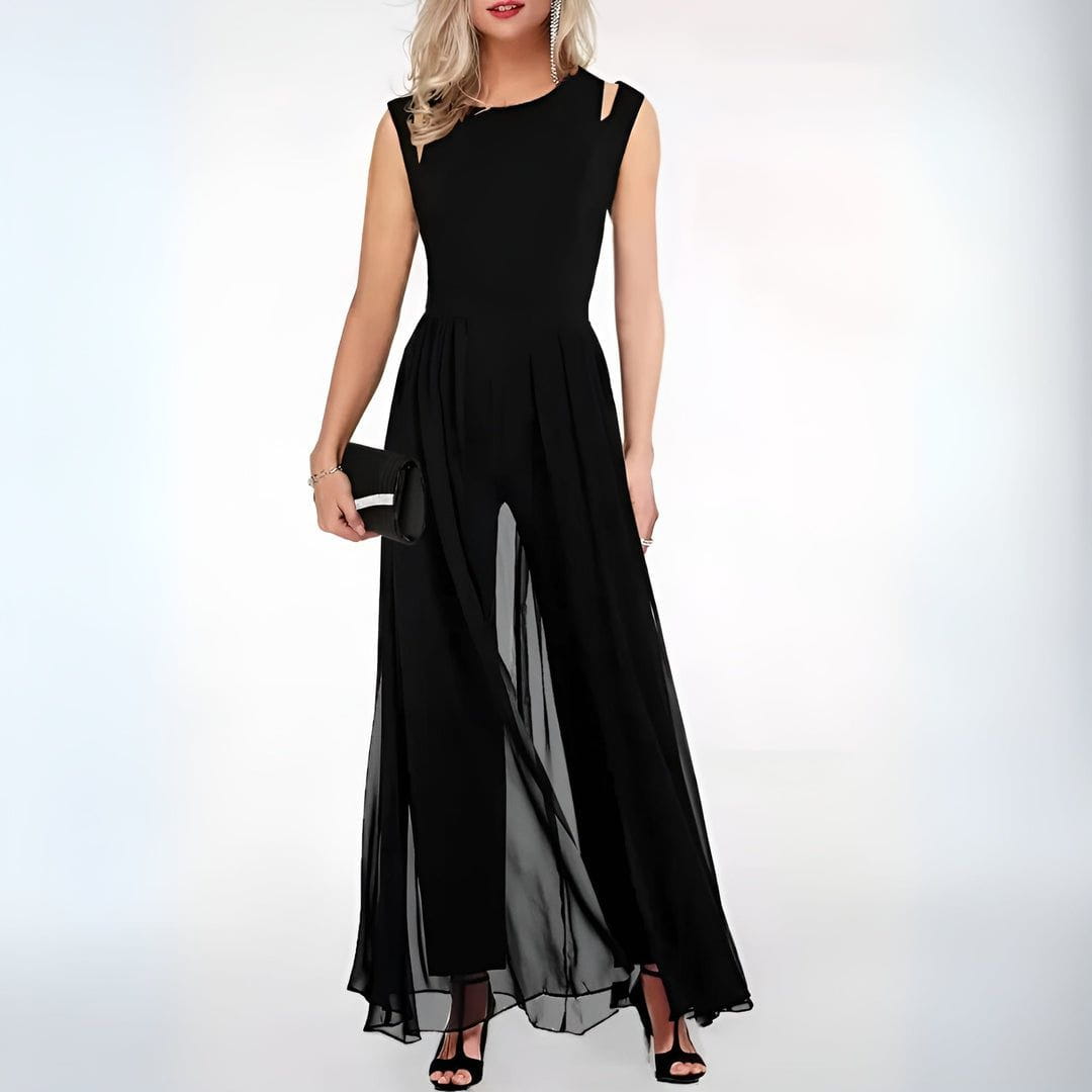 Lavinque Jumpsuit Noiri / S Combinaison Élégante à Jambes Voilées | Sophistication & Légèreté | Idéale pour les Soirées