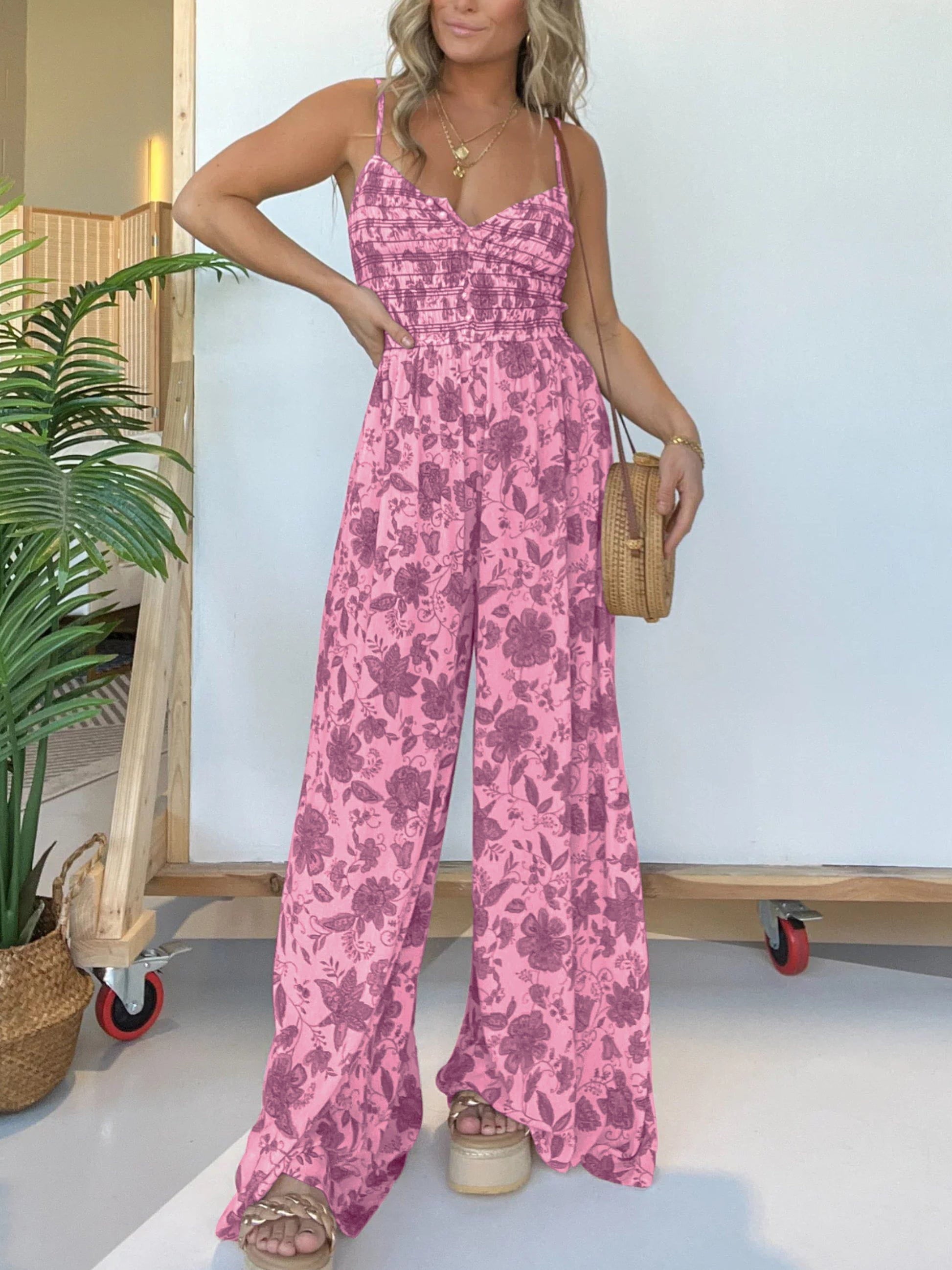 Lavinque Jumpsuit Rose / S Combinaison Pantalon Femme | Élégante & Fluide | Imprimé Bohème Chic