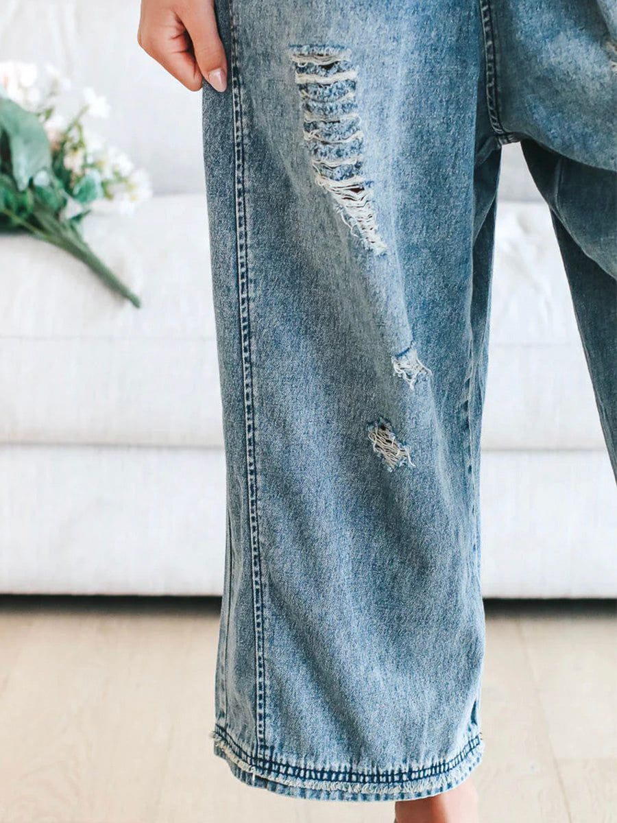 Lavinque Jumpsuit Salopette Large en Jean | Effet Usé | Style Décontracté et Vintage