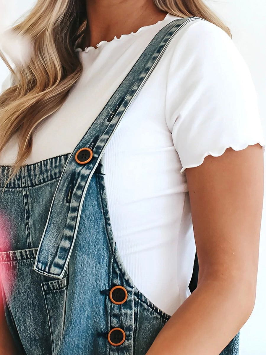 Lavinque Jumpsuit Salopette Large en Jean | Effet Usé | Style Décontracté et Vintage