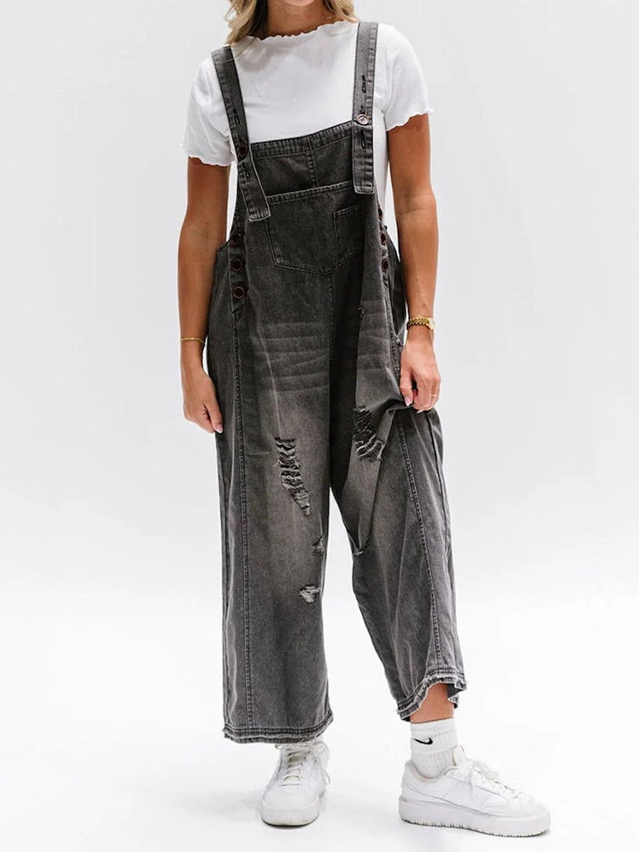 Lavinque Jumpsuit Salopette Large en Jean | Effet Usé | Style Décontracté et Vintage