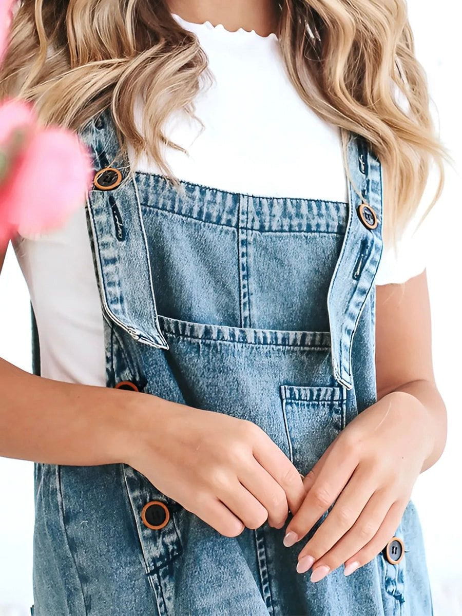 Lavinque Jumpsuit Salopette Large en Jean | Effet Usé | Style Décontracté et Vintage