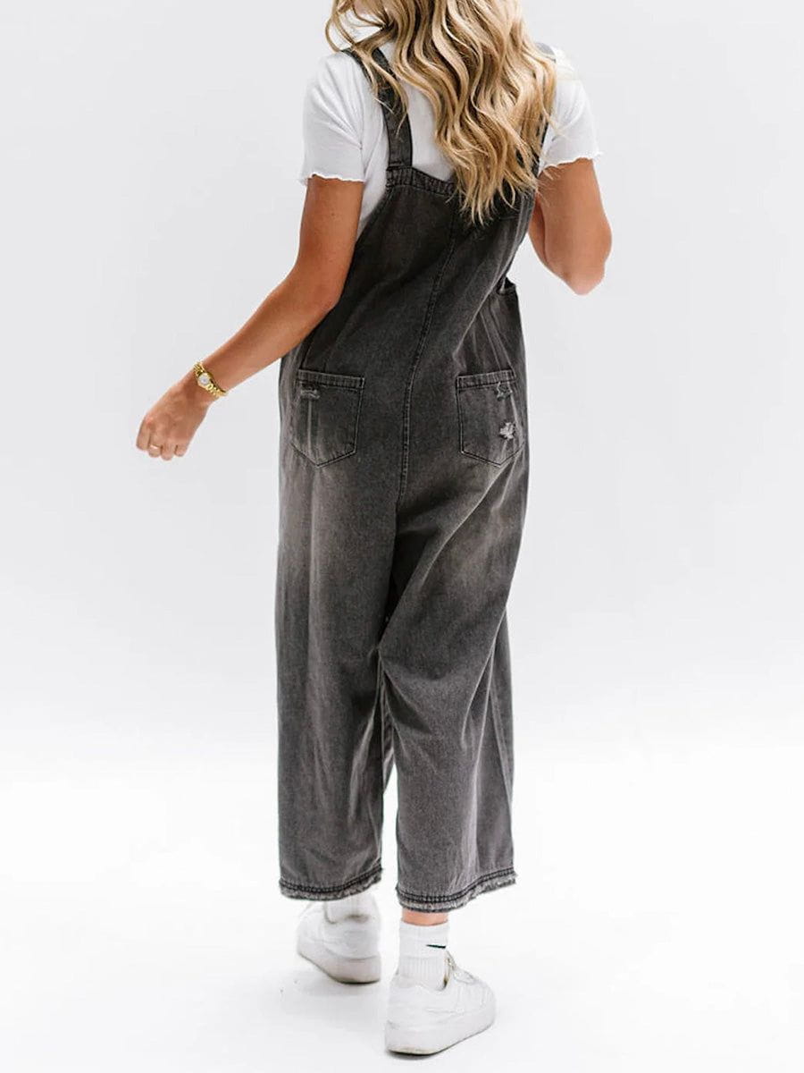Lavinque Jumpsuit Salopette Large en Jean | Effet Usé | Style Décontracté et Vintage
