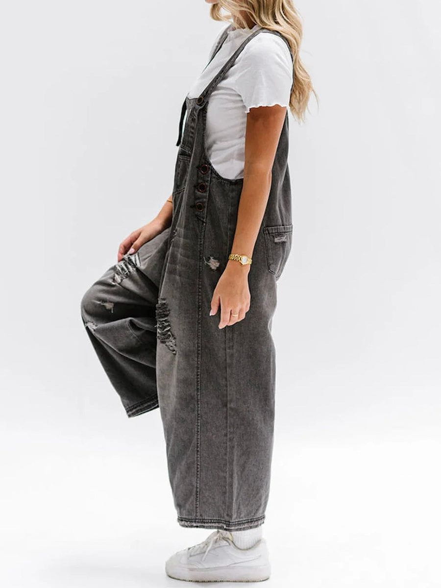 Lavinque Jumpsuit Salopette Large en Jean | Effet Usé | Style Décontracté et Vintage