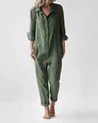 Lavinque Jumpsuit Vert / S Combinaison Longue en Lin | Décontractée | Légère et Confortable