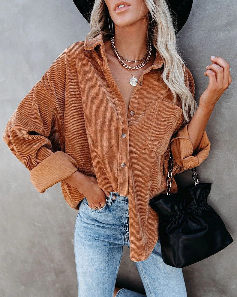 Lavinque Karamel / S Bella | Vintage fluwelen overhemd
