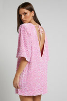 Lavinque Kleding en accessoires Rose / S Robe Courte à Sequins Dos Nu | Glamour | Brillante et Élégante