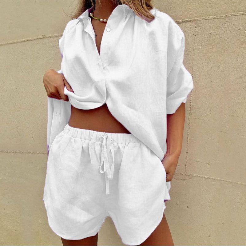 Lavinque outfit Blanc / S Ensemble Chemise et Short en Lin | Léger et Décontracté | Élégance Naturelle