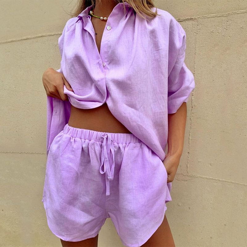 Lavinque outfit Pourpre / S Ensemble Chemise et Short en Lin | Léger et Décontracté | Élégance Naturelle