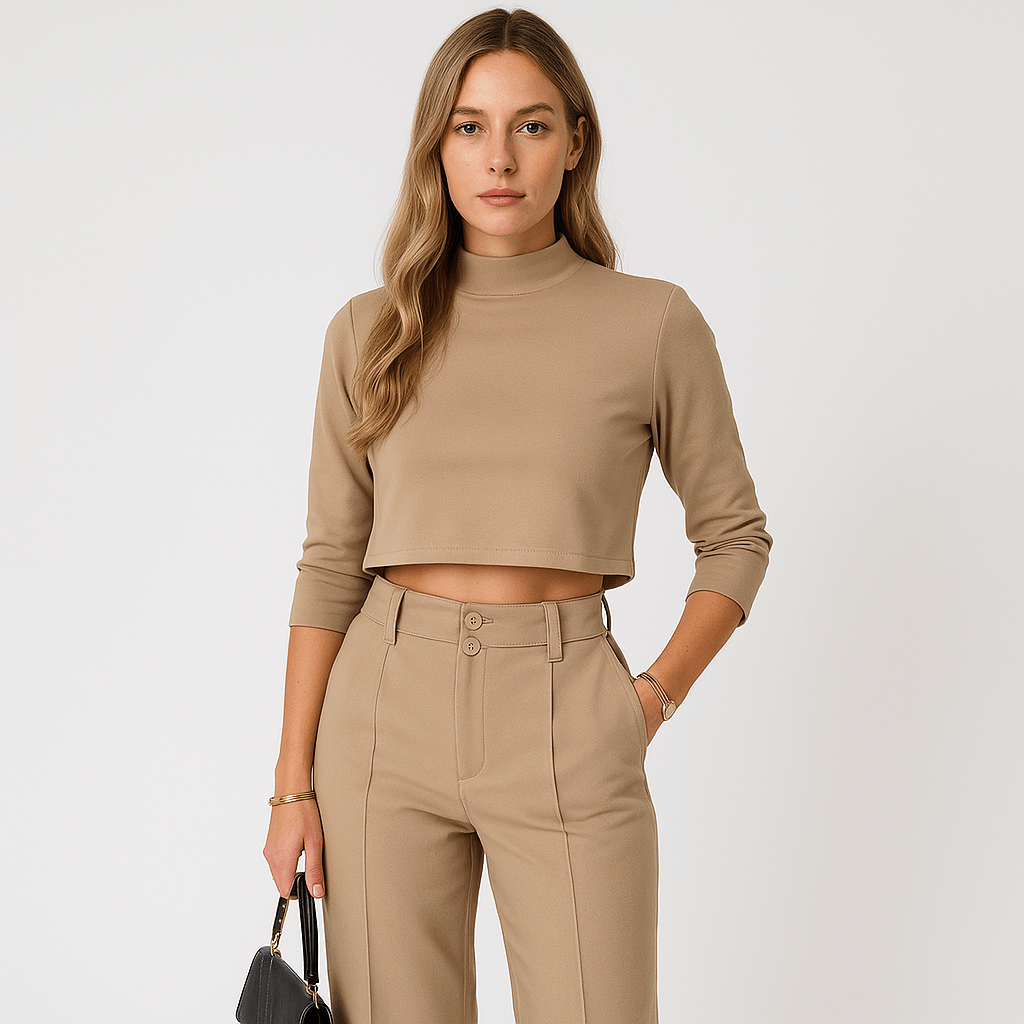 Lavinque Outfit set Beige / S Ensemble Beige Crop Top & Pantalon | Minimaliste & Élégant | Taille Haute