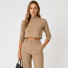 Lavinque Outfit set Beige / S Ensemble Beige Crop Top & Pantalon | Minimaliste & Élégant | Taille Haute