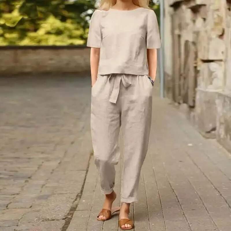 Lavinque Outfit set Beige / S Ensemble Décontracté Femme | Lin Mélangé | Léger et Élégant