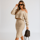 Lavinque Outfit set Beige / S Ensemble Noir Asymétrique | Épaule Dénudée | Élégant & Minimal