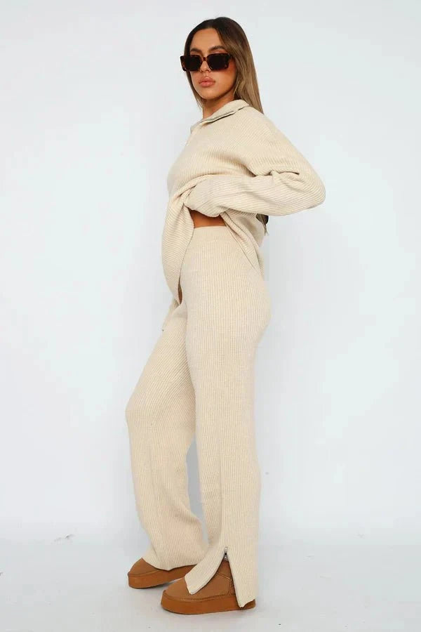 Lavinque Outfit set Beige / XS Ensemble Détente Zippé | Gris Chiné | Douceur et Style Décontracté