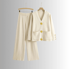 Lavinque Outfit set Beige / XS Ensemble Pantalon & Cardigan Boutonné | Beige Sable | Élégance Décontractée
