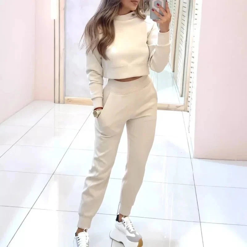 Lavinque outfit set Blanc cassé / S Ensemble Crop Sweat & Jogging | Sporty & Tendance | Confort Absolu