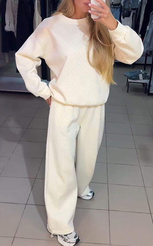 Lavinque outfit set Blanc cassé / XS Ensemble Sweat et Pantalon | Confort & Paillettes | Look Streetwear