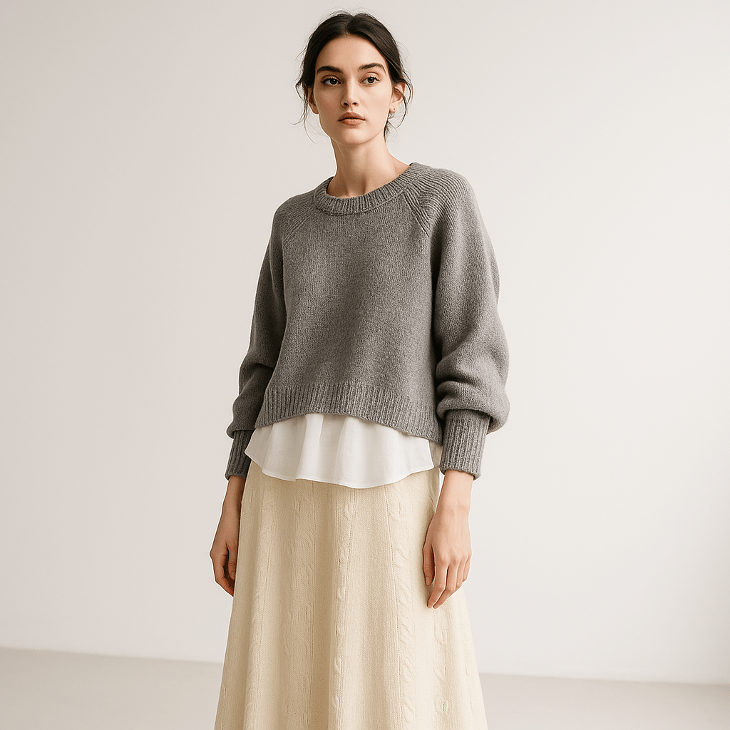 Lavinque Outfit set Blanc Gris / XS Ensemble Jupe Longue & Pull Oversize | Tricot | Élégant et Douillet