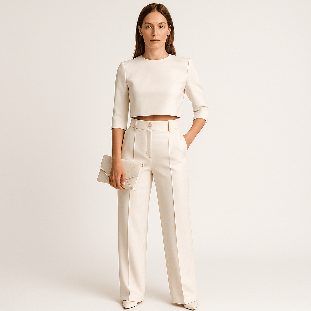 Lavinque Outfit set Blanc / S Ensemble Beige Crop Top & Pantalon | Minimaliste & Élégant | Taille Haute
