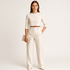 Lavinque Outfit set Blanc / S Ensemble Beige Crop Top & Pantalon | Minimaliste & Élégant | Taille Haute