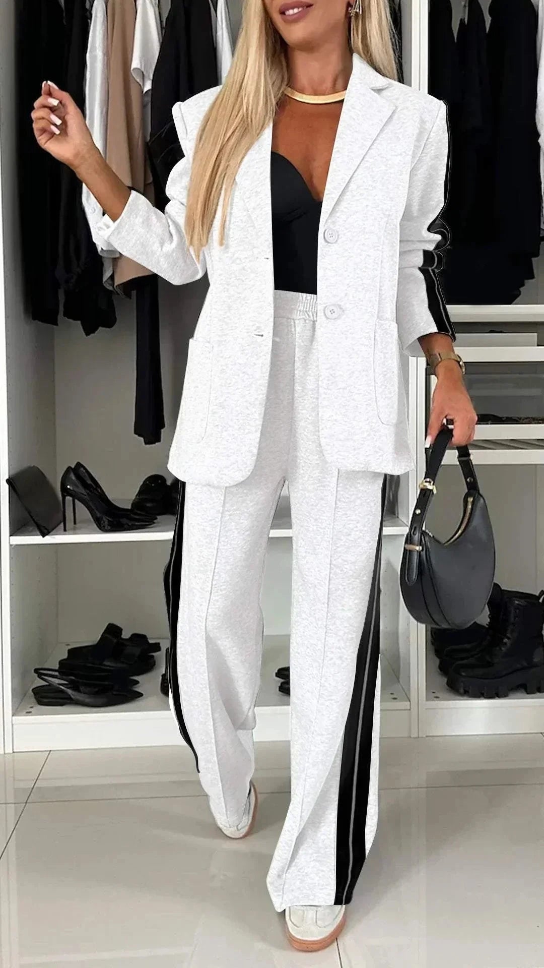 Lavinque outfit set Blanc / S Ensemble Blazer et Pantalon Sport Chic | Tendance | Élégance et Confort