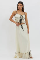 Lavinque Outfit set Blanc / S Ensemble Bohème Volants | Crème & Détails Noirs | Léger et Romantique