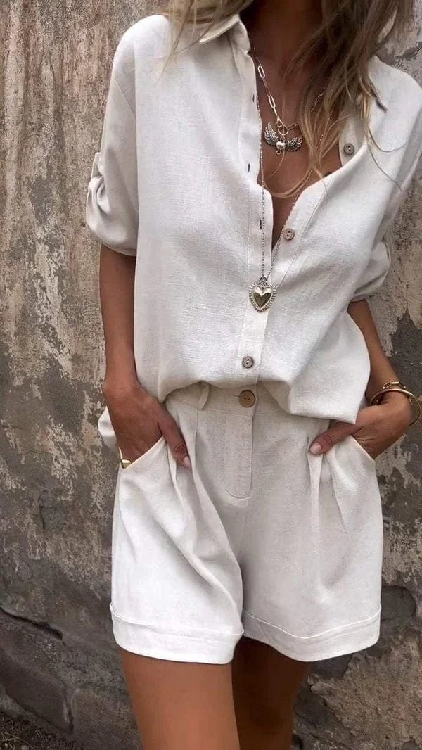Lavinque outfit set Blanc / S Ensemble Chemise et Short | Lin | Élégance Décontractée