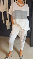 Lavinque outfit set Blanc / S Ensemble Décontracté Chic avec Détails Strass | Confort & Élégance | Style Tendance