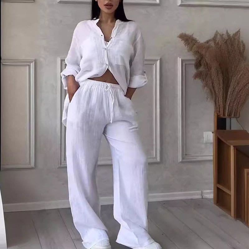 Lavinque outfit set Blanc / S Ensemble Lin Chemise et Pantalon | Minimaliste | Léger et Élégant