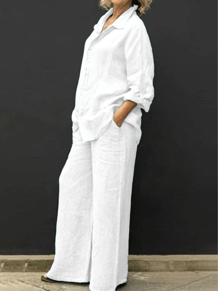 Lavinque outfit set Blanc / S Ensemble Lin Décontracté | Vert | Léger et Élégant