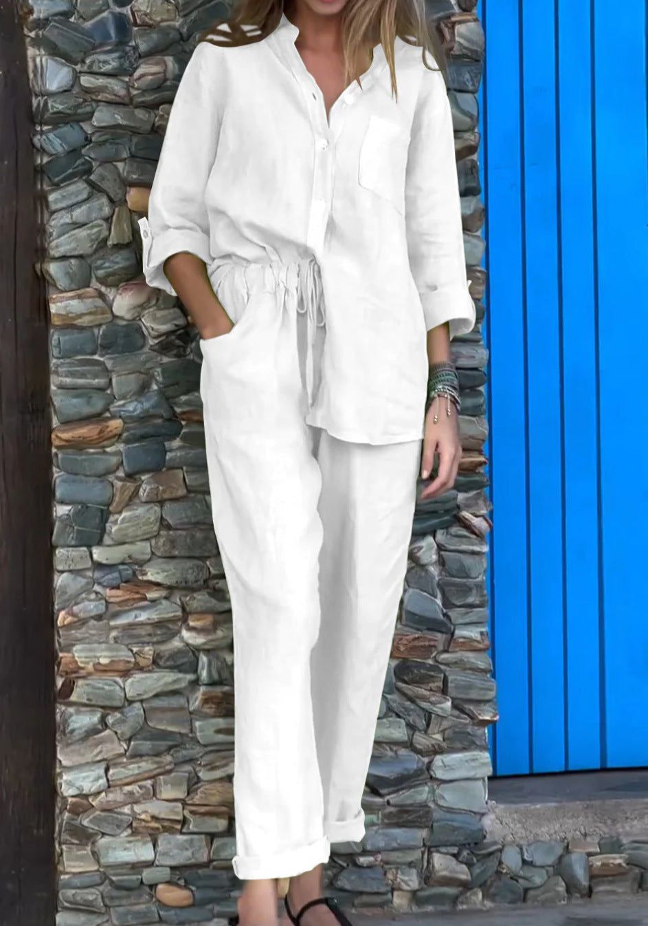 Lavinque outfit set Blanc / S Ensemble Lin Femme | Chemise et Pantalon | Léger et Élégant