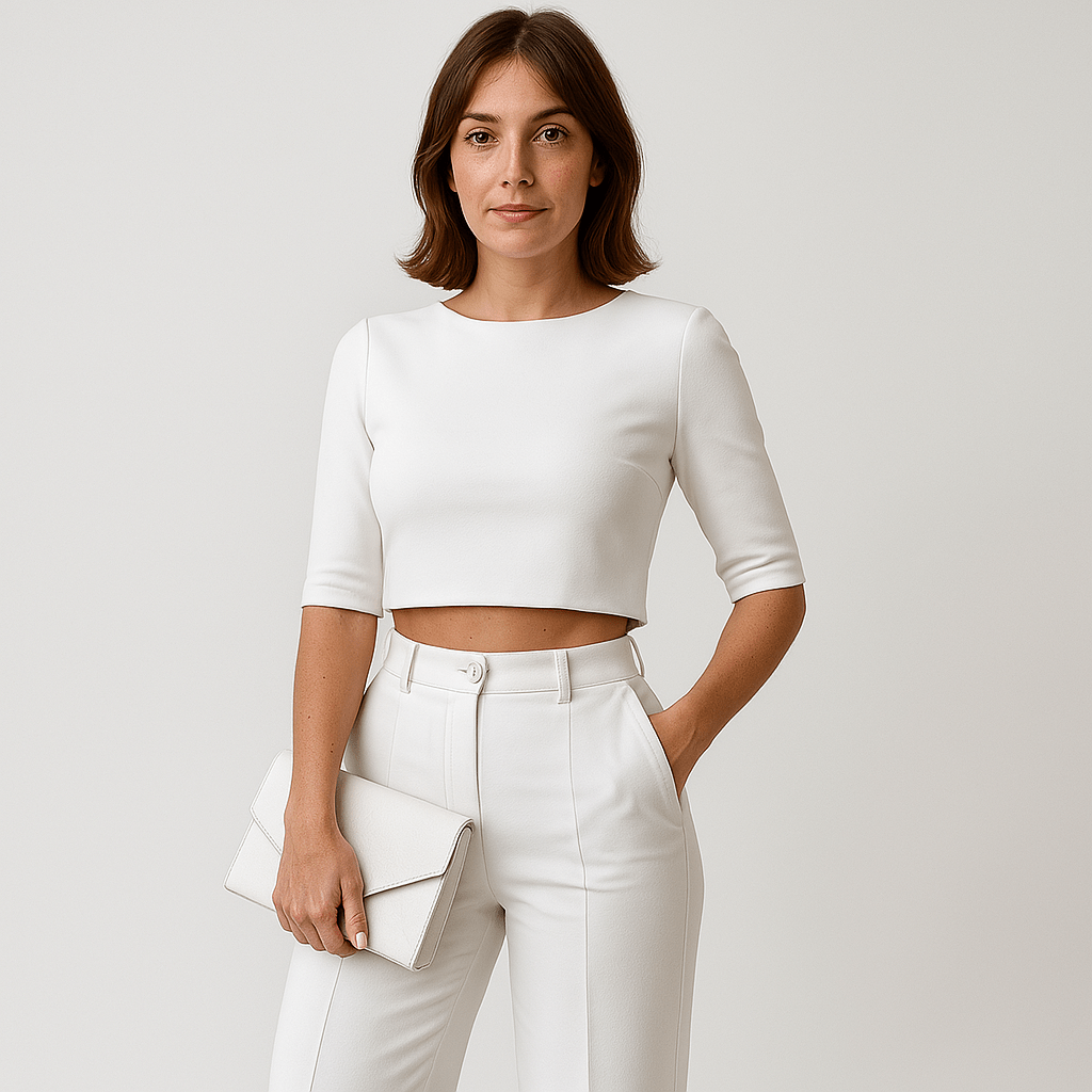 Lavinque Outfit set Blanc / S Ensemble Marron Foncé | Crop Top & Pantalon | Style Minimal Élancé