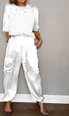 Lavinque outfit set Blanc / S Ensemble Satiné | Élégance Brillante | Confort Luxe