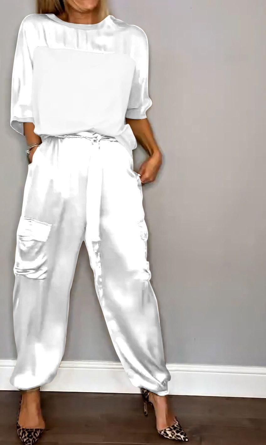 Lavinque outfit set Blanc / S Ensemble Satiné | Élégance Brillante | Confort Luxe