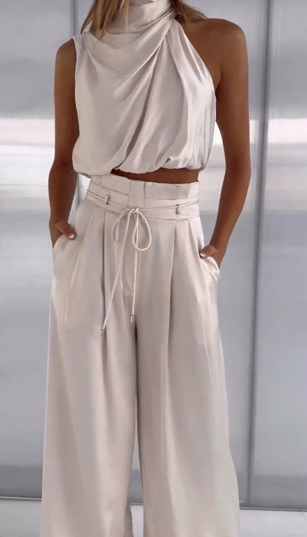 Lavinque Outfit set Blanc / S Ensemble Top & Pantalon Élégant | Fluide & Sans Manches | Chic et Moderne