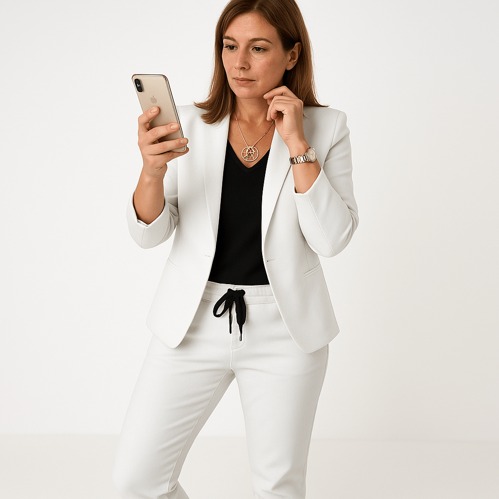 Lavinque Outfit set Blanc / S Tailleur Pied-de-Poule Gris | Confort Moderne | Look Business Casual